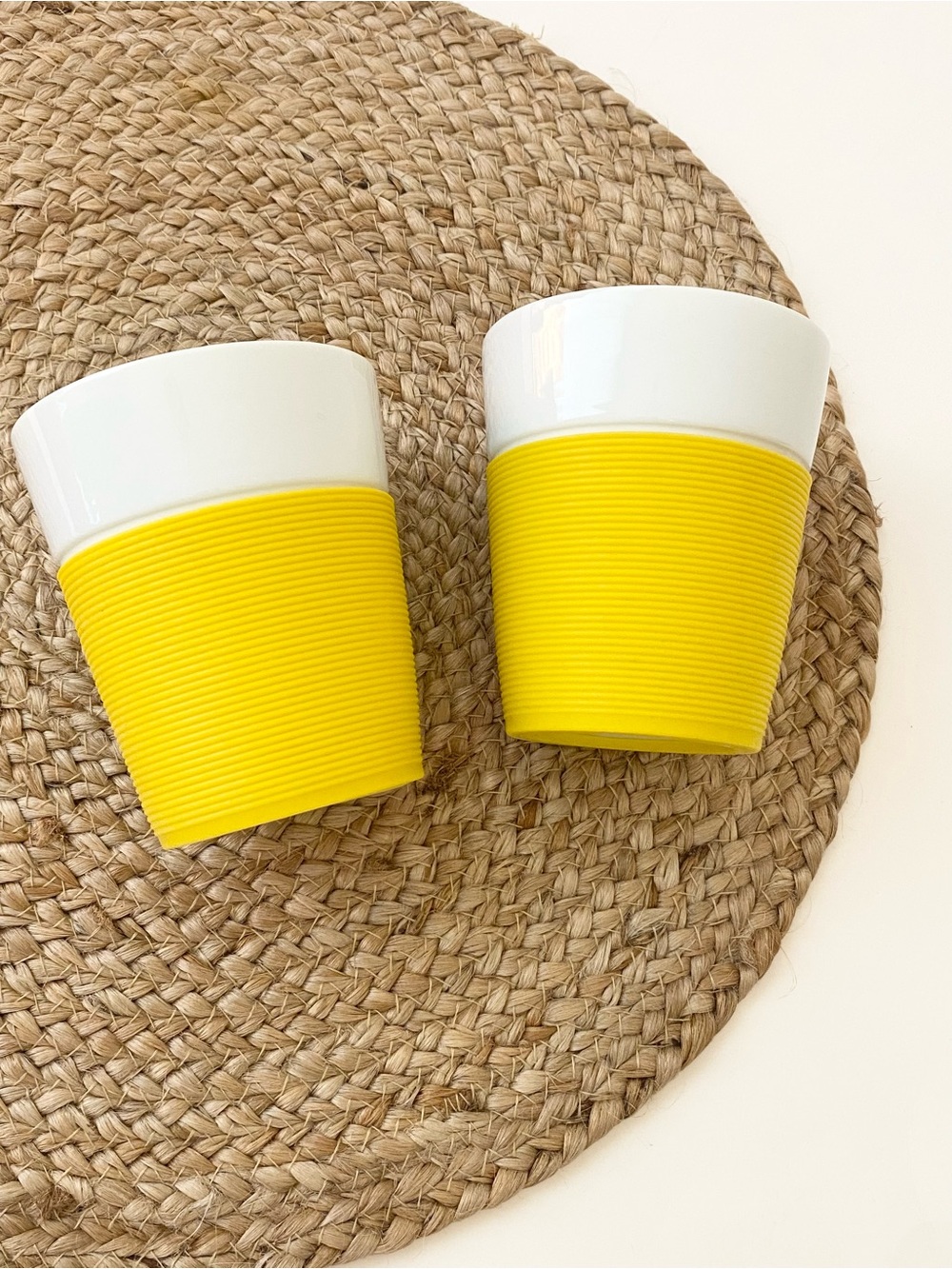 BODUM (2) Canteen Porcelain Double Wall Espresso Cup w/ Silicone Grip in Yellow